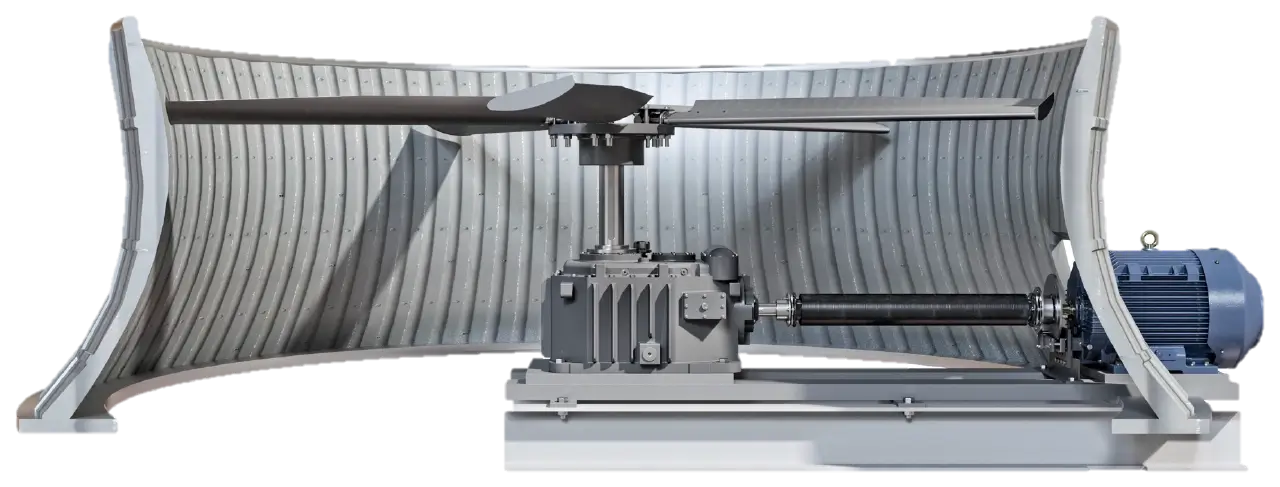 Tren de potencia integral para torre de enfriamiento de tiro inducido con sistema de monitoreo.